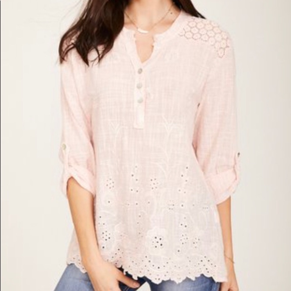 Country-chic pink linen-blend tunic